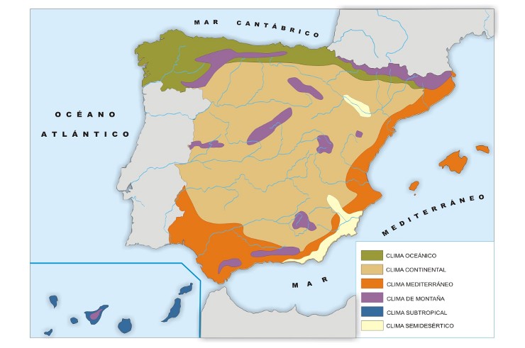 map of Spain showing the climate